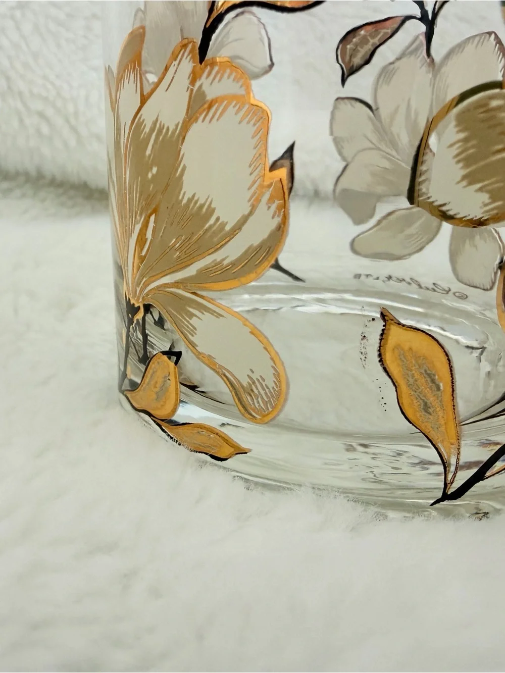 Vintage Culver Ltd Magnolia Gold Flower Lowball Glasses - Set of 2 - Midcentury